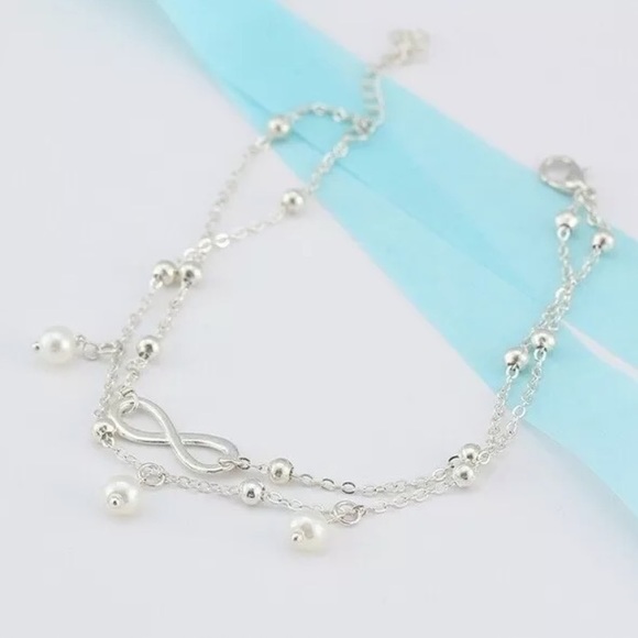 Infinity Pearl Silver Toned Anklet - Picture 3 of 5